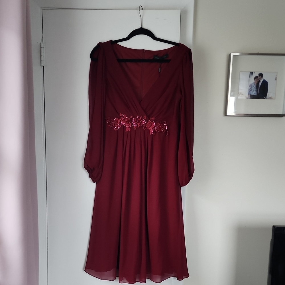 Ever Pretty Red V-Neck Bishop Sleeve Sundress